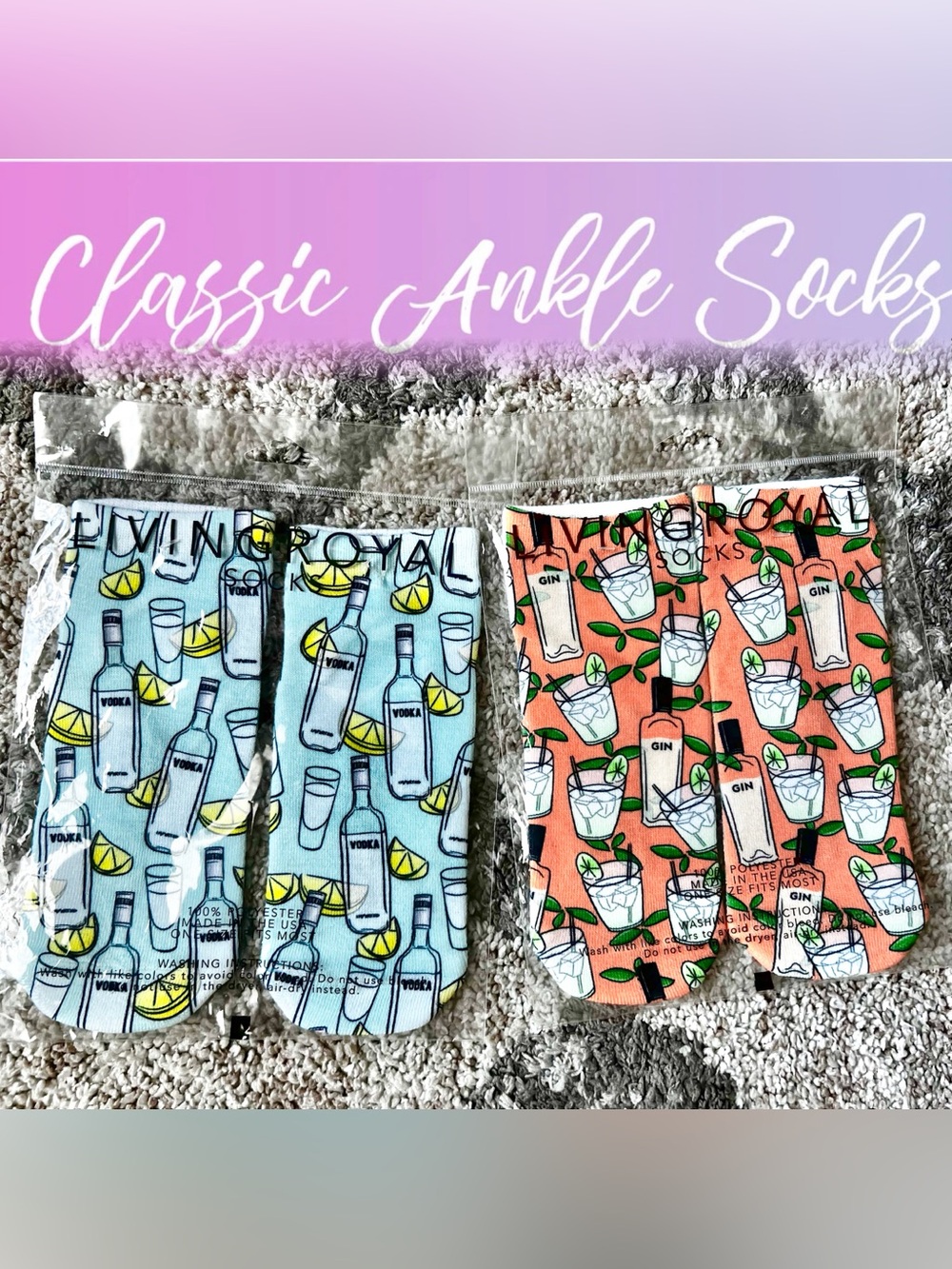 Rare Living Royal Vodka & Gin Cocktail Ankle Socks Set | Discontinued Novelty